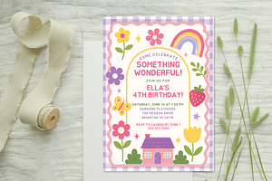 Retro Rainbow Girls Birthday Invite, an Invitation Template by heynomi