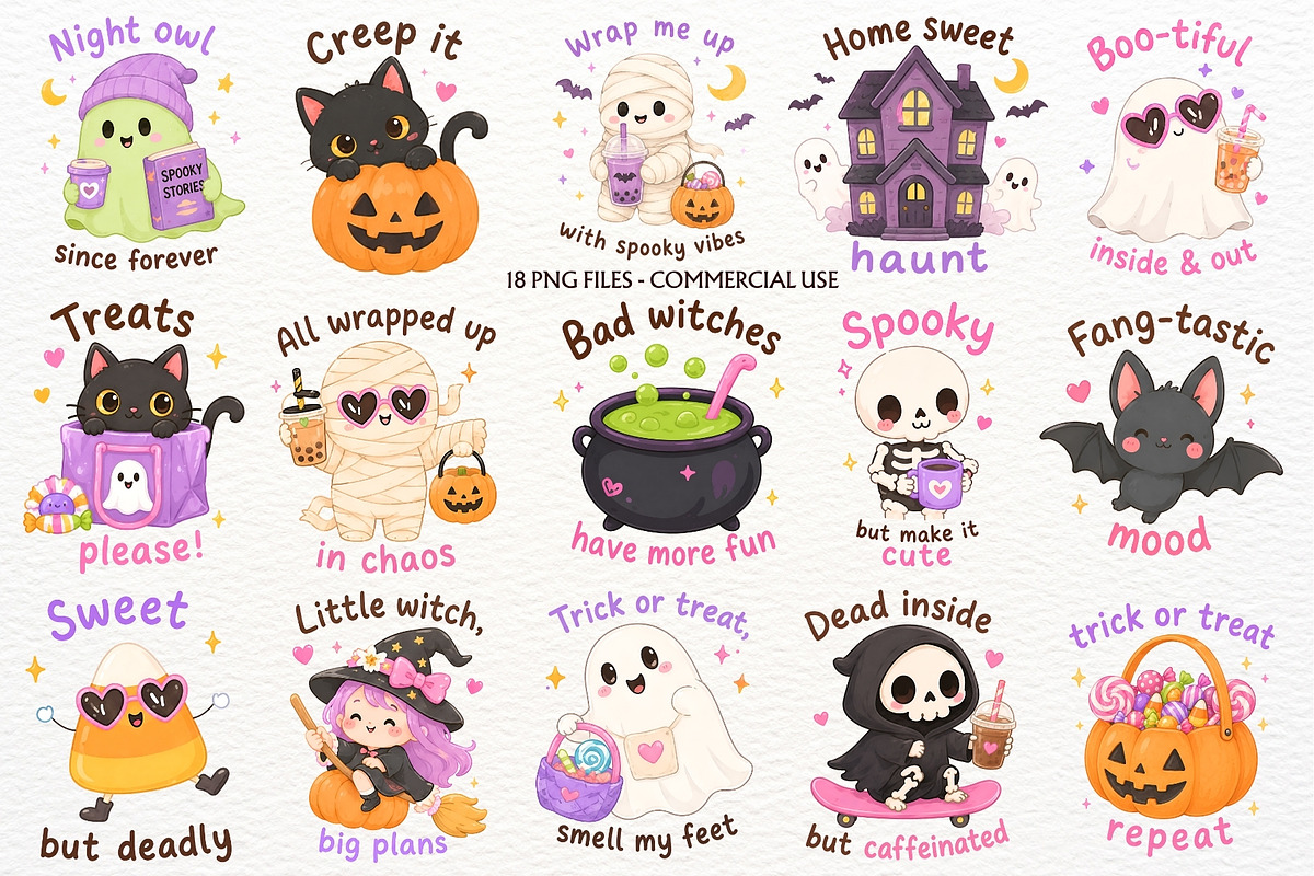 Halloween Kawaii Clipart Pumpkin PNG, a Seasonal Illustration by SugarCloudStudioArt (Photo 1 of 5)