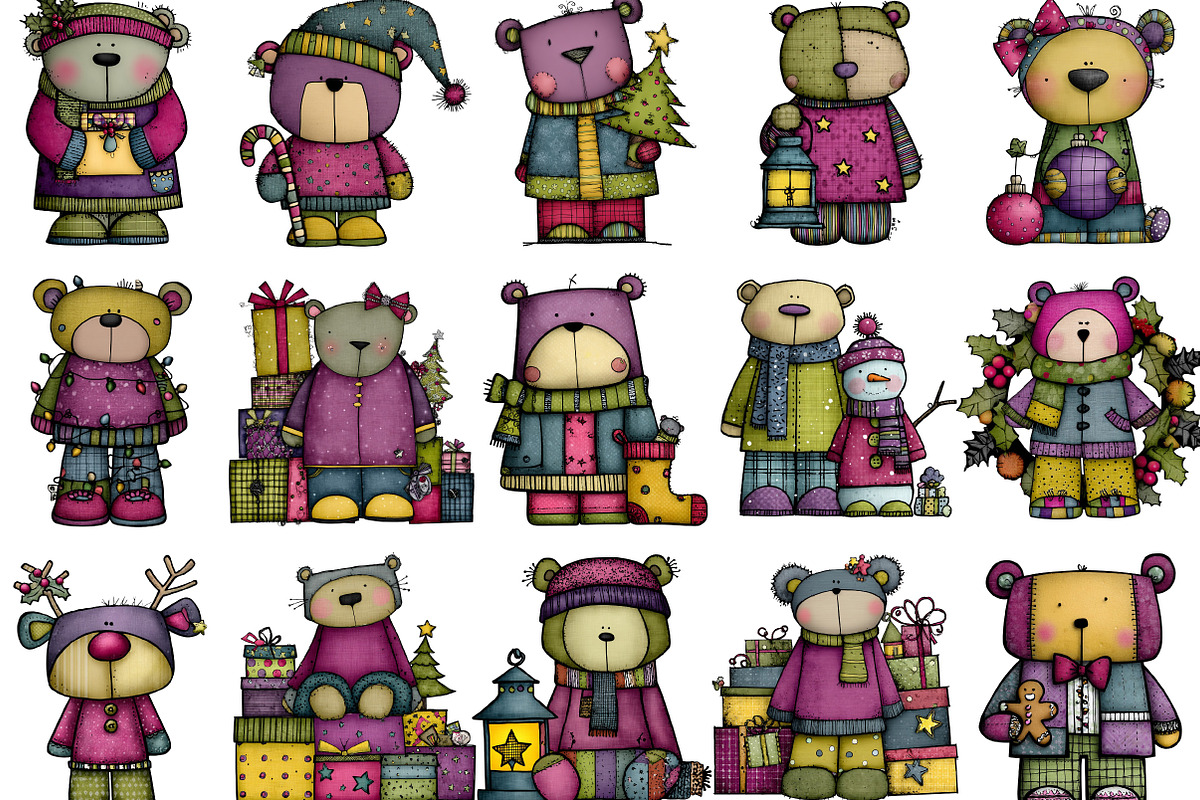 Christmas Teddy Bear Clipart, an Illustration by Designking (Photo 3 of 5)