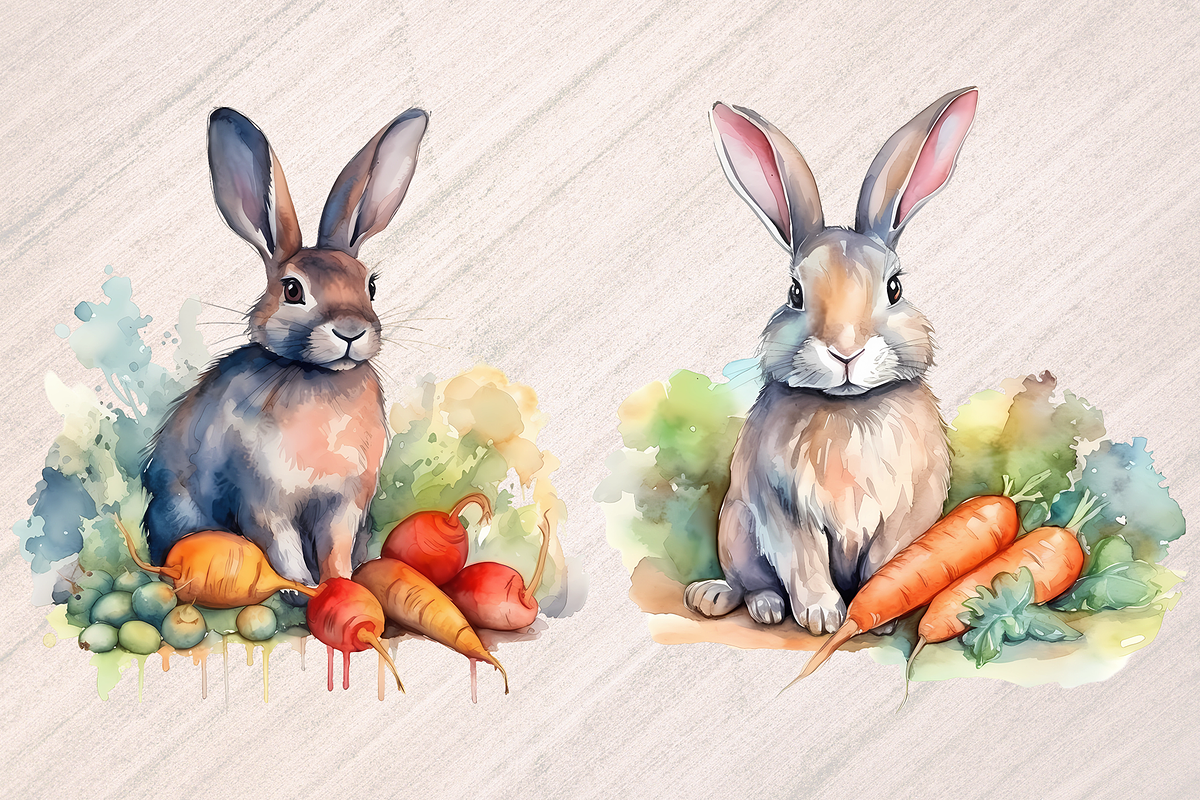 Rabbit and Carrot Watercolor Clipart, an Animal Illustration by Leakedink (Photo 3 of 4)