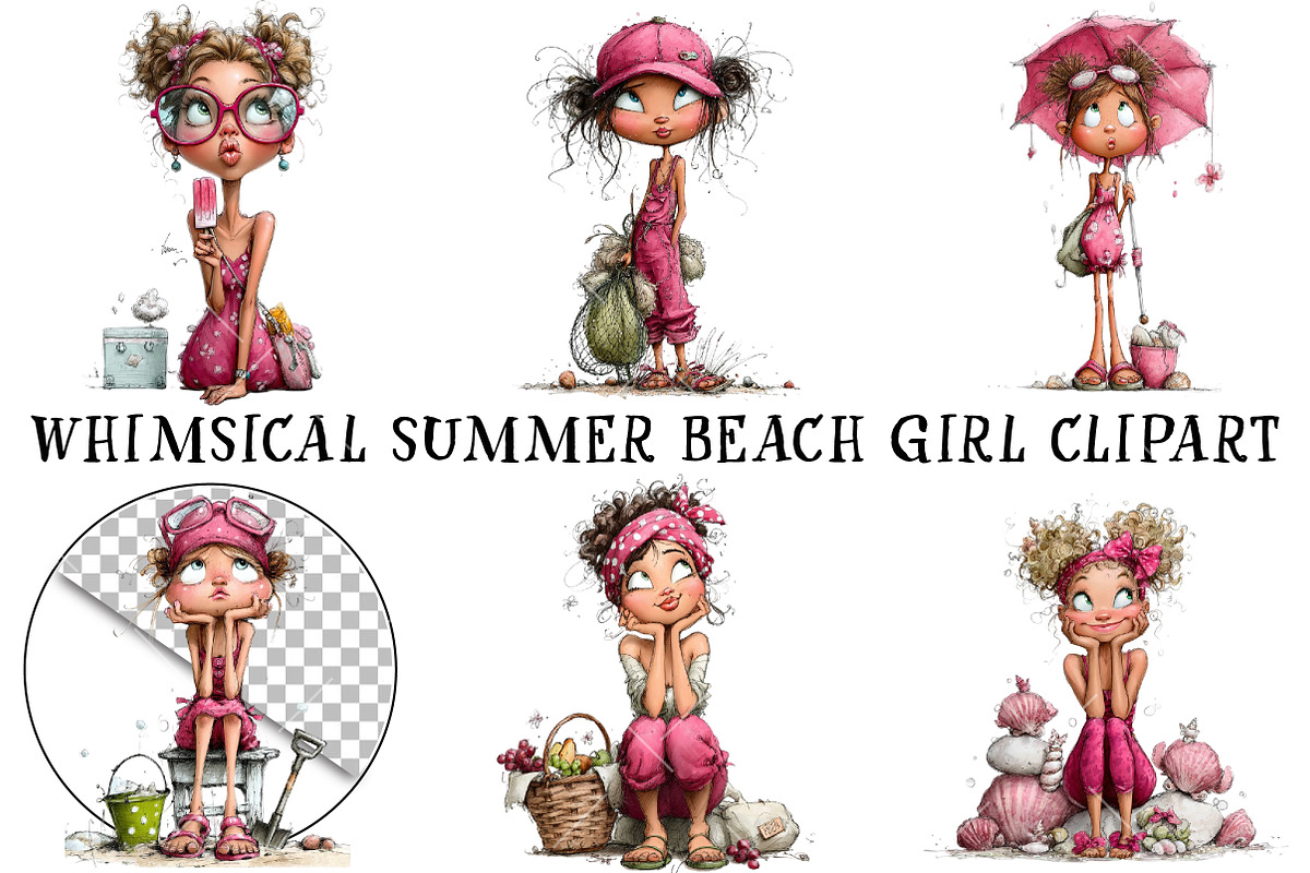 Whimsical Summer Beach Girl Clipart, an Illustration by OK Design (Photo 2 of 6)