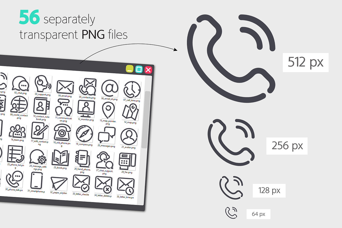 Contact Line Icons Set, an Outline Icon by Voysla's Shop