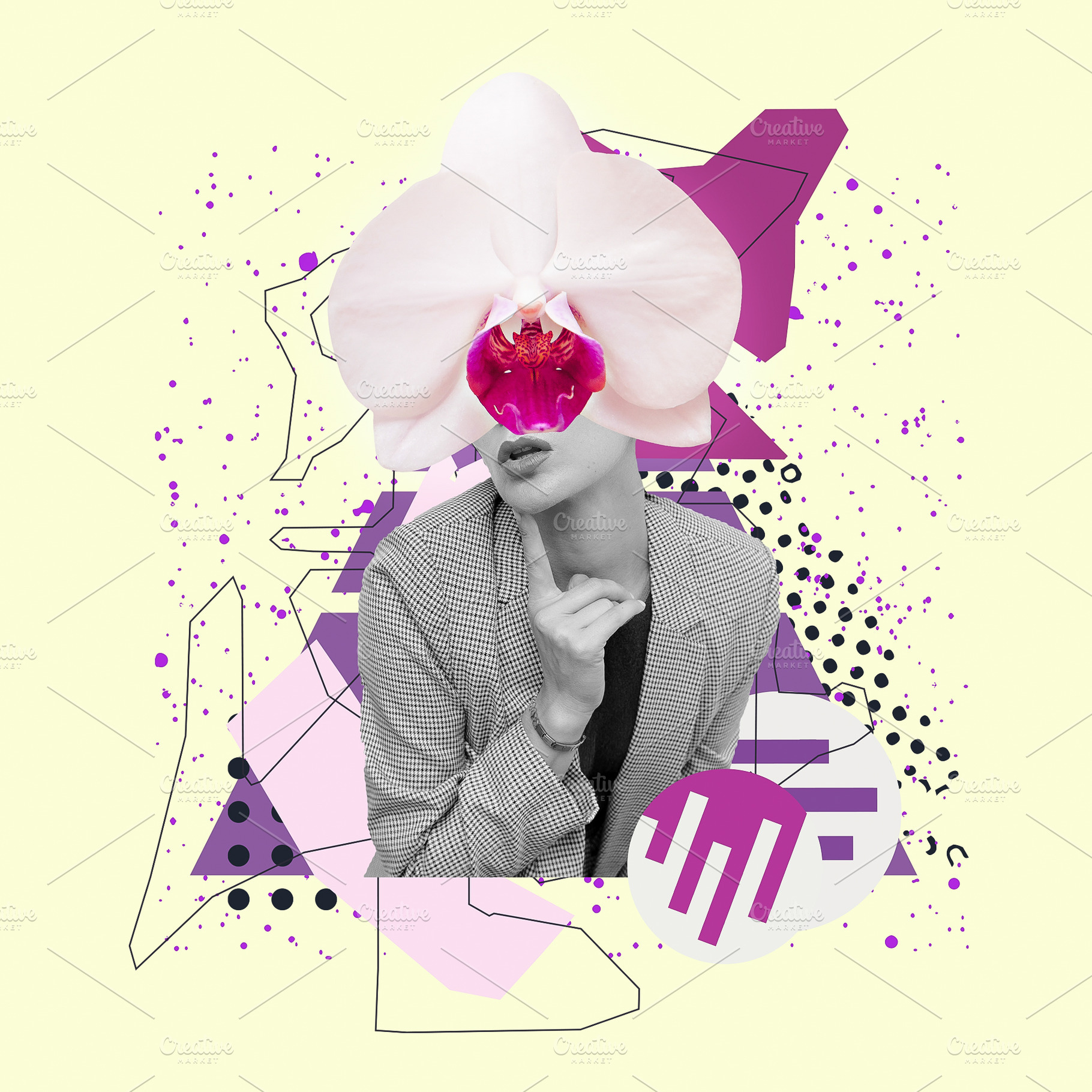 Contemporary digital collage art. Flowers retro girl. Congratula, a Beauty & Fashion Photo by Jenya Porechenskaya