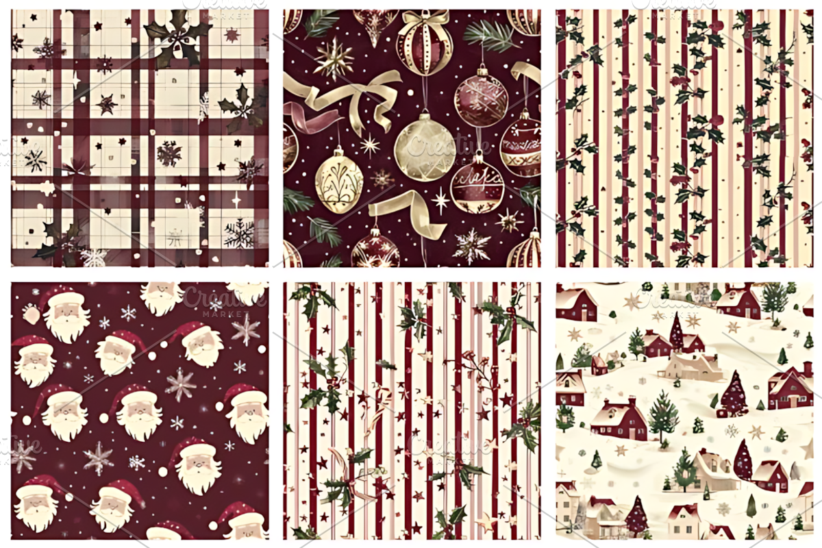 Burgundy Ivory Christmas Patterns, a Pattern Graphic by Design Station (Photo 2 of 5)