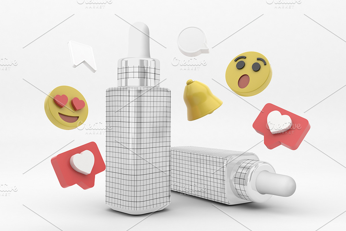Social Media Dropper Bottle Mockup, a Packaging Mockup by Qaleb Studio (Photo 1 of 2)