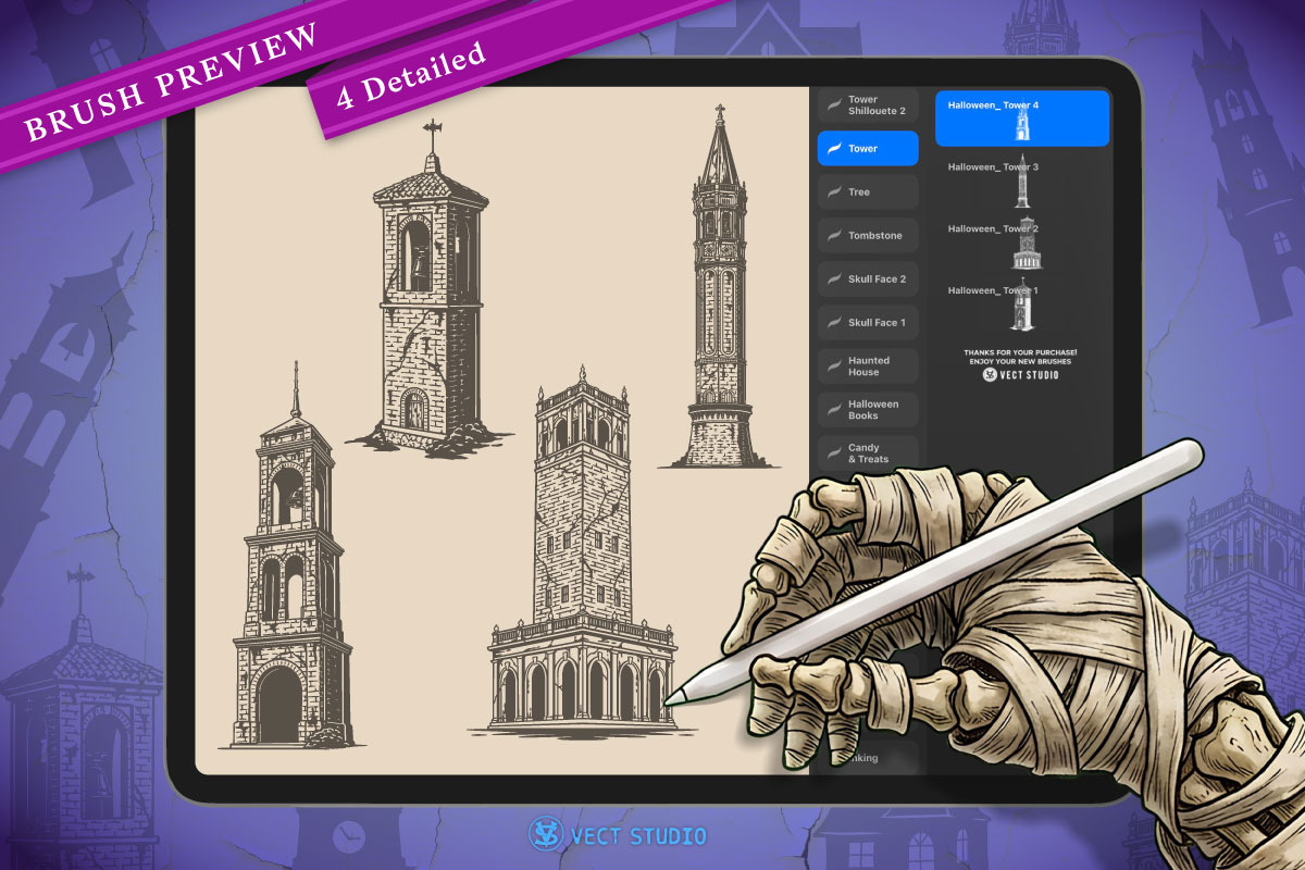 9 Creepy Tower Stamp Brushes, a Brush Add-On by vectstudio (Photo 3 of 10)