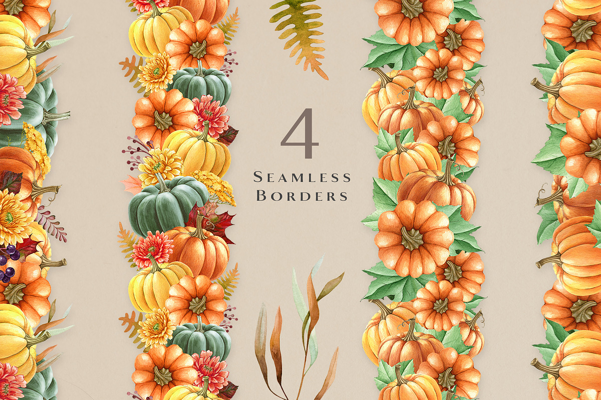 Autumn Pumpkins Watercolor Clipart, a Seasonal Illustration by AnitaPol (Photo 9 of 12)