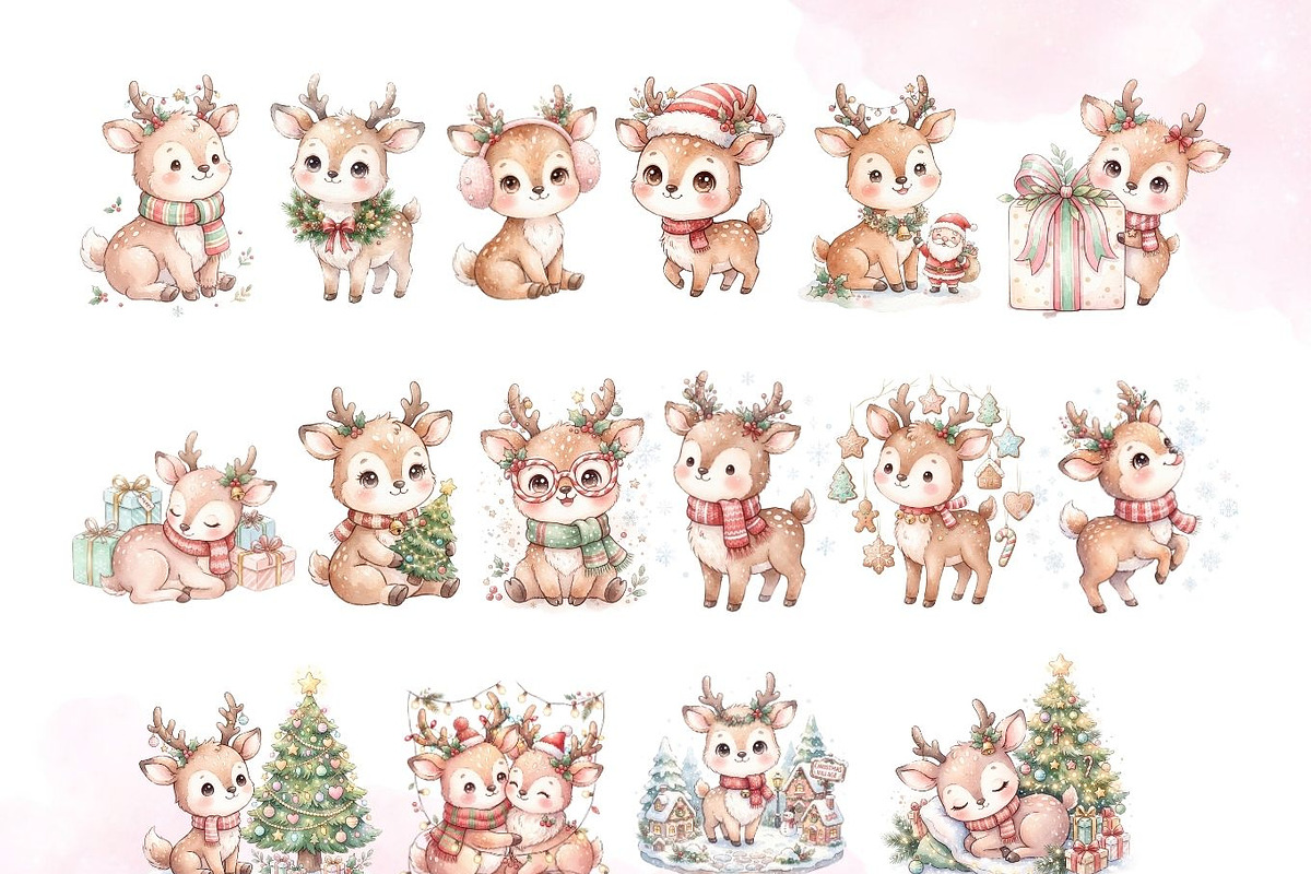 Cute Deer Christmas PNG Bundle, a Decorative Illustration by Arslan (Photo 2 of 8)