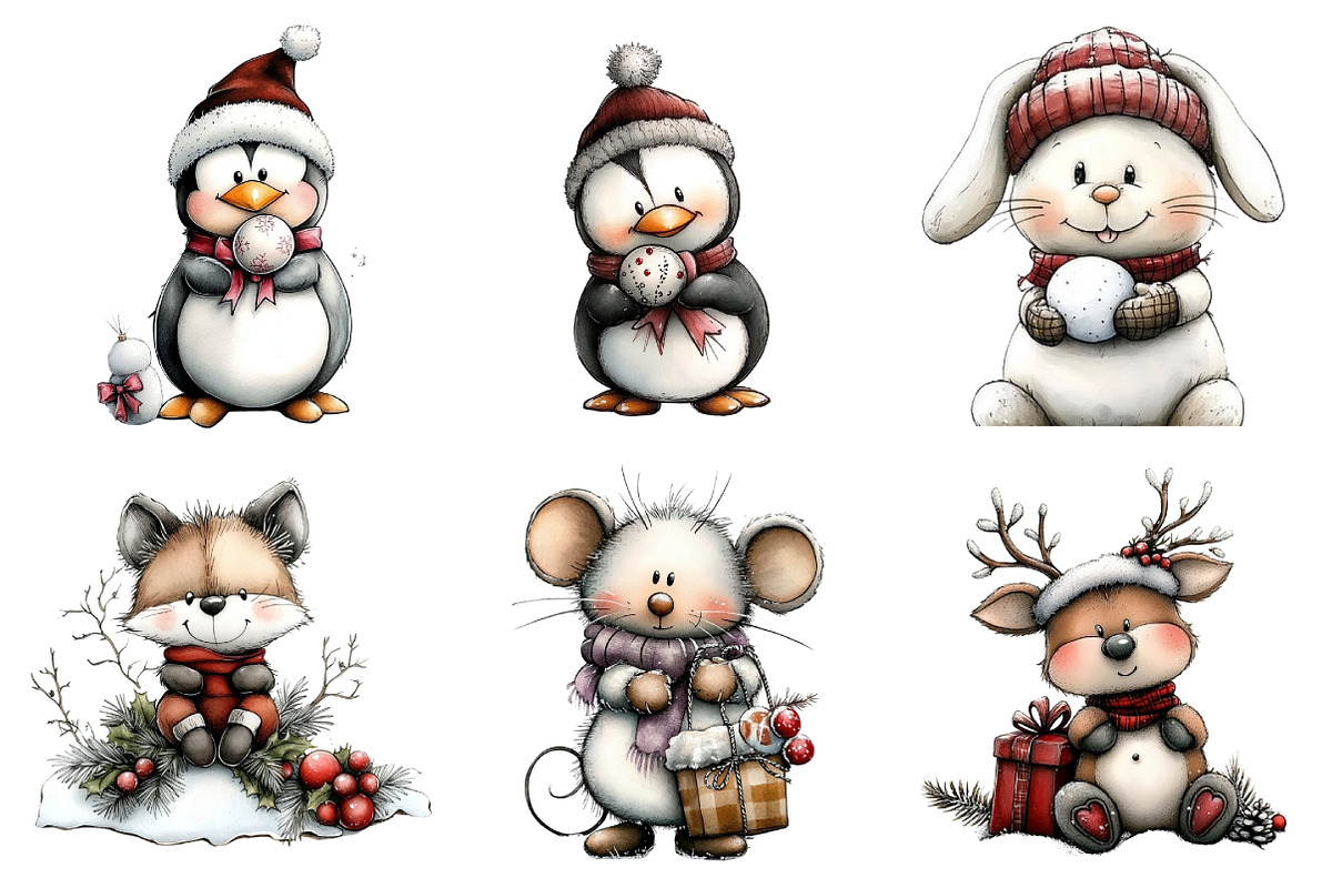 Cute Pastel Animal Christmas Clipart, an Illustration by Daily.Designs (Photo 3 of 5)