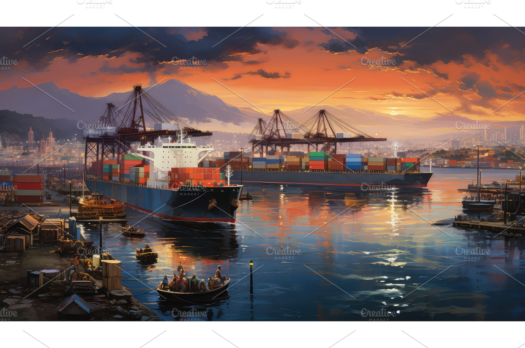 dock busy port ai generated, a Transportation Photo by pikepicture