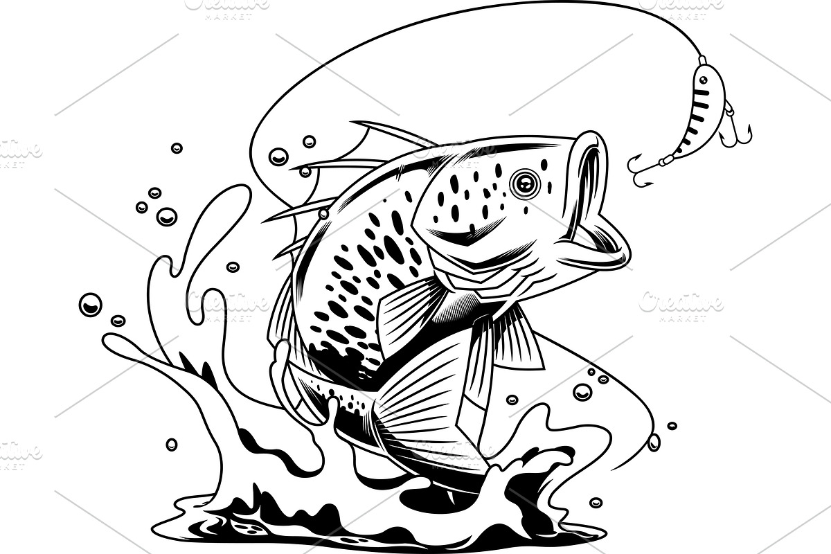Aggressive Bass Fish Character, an Illustration by HitToon