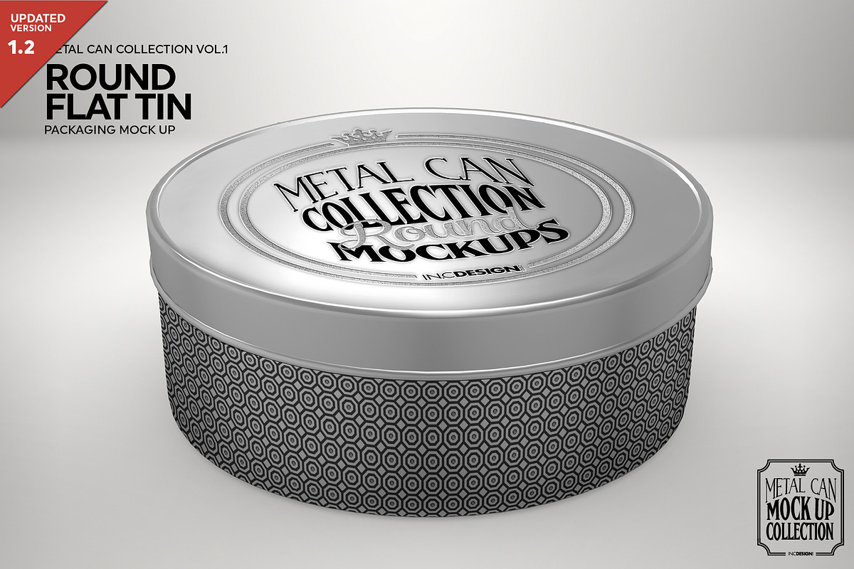 Round Flat Tin Packaging Mockup, a Cups & Container Mockup by INCDesign (Photo 1 of 6)