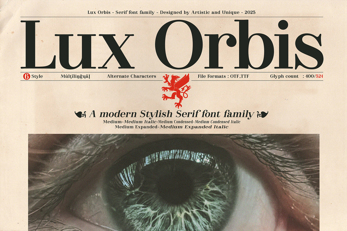 Lux Orbis - Serif font family, a Font by Artistic & Unique (Photo 1 of 15)