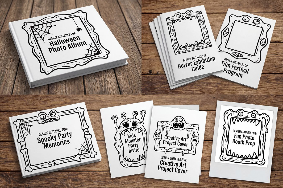 Spooky Monster Frame Clipart Set, a Decorative Illustration by PassionPNGcreation (Photo 2 of 7)