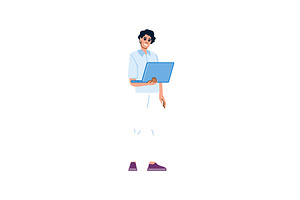 Young man standing and holding a, a Technology Illustration by pikepicture