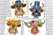 Cute watercolor bulls, an Animal Illustration by Watercolor fantasy (Thumbnail 5 of 5)