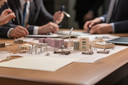 Architects working on blueprint at t, a Photo by Iftikhar Alam