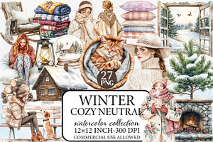 Watercolor Cozy Neutral Winter Clipa, an Illustration by Libby Wishes