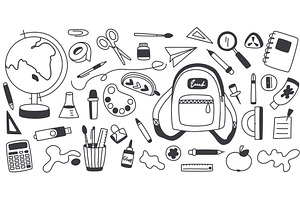 Doodle style set of school, an Education Illustration by Tati_Kli