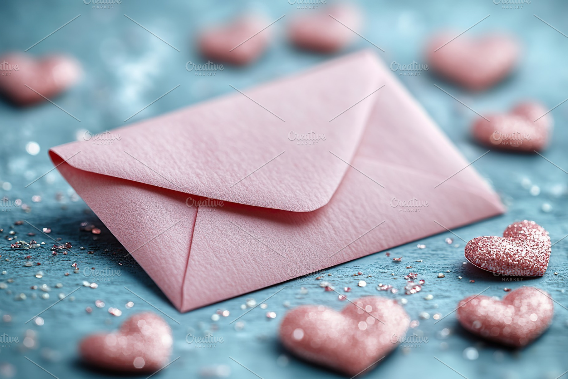 Valentines letter envelope with paper hearts, a Photo by AlyaAnd