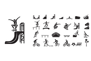 Skate park icons set, simple style, an Object Illustration by Ylivdesign