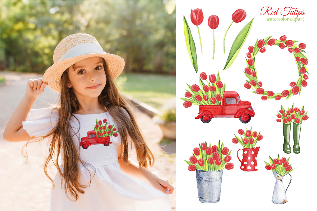 Red tulips watercolor clipart, an Illustration by s.yanyeva (Photo 4 of 4)
