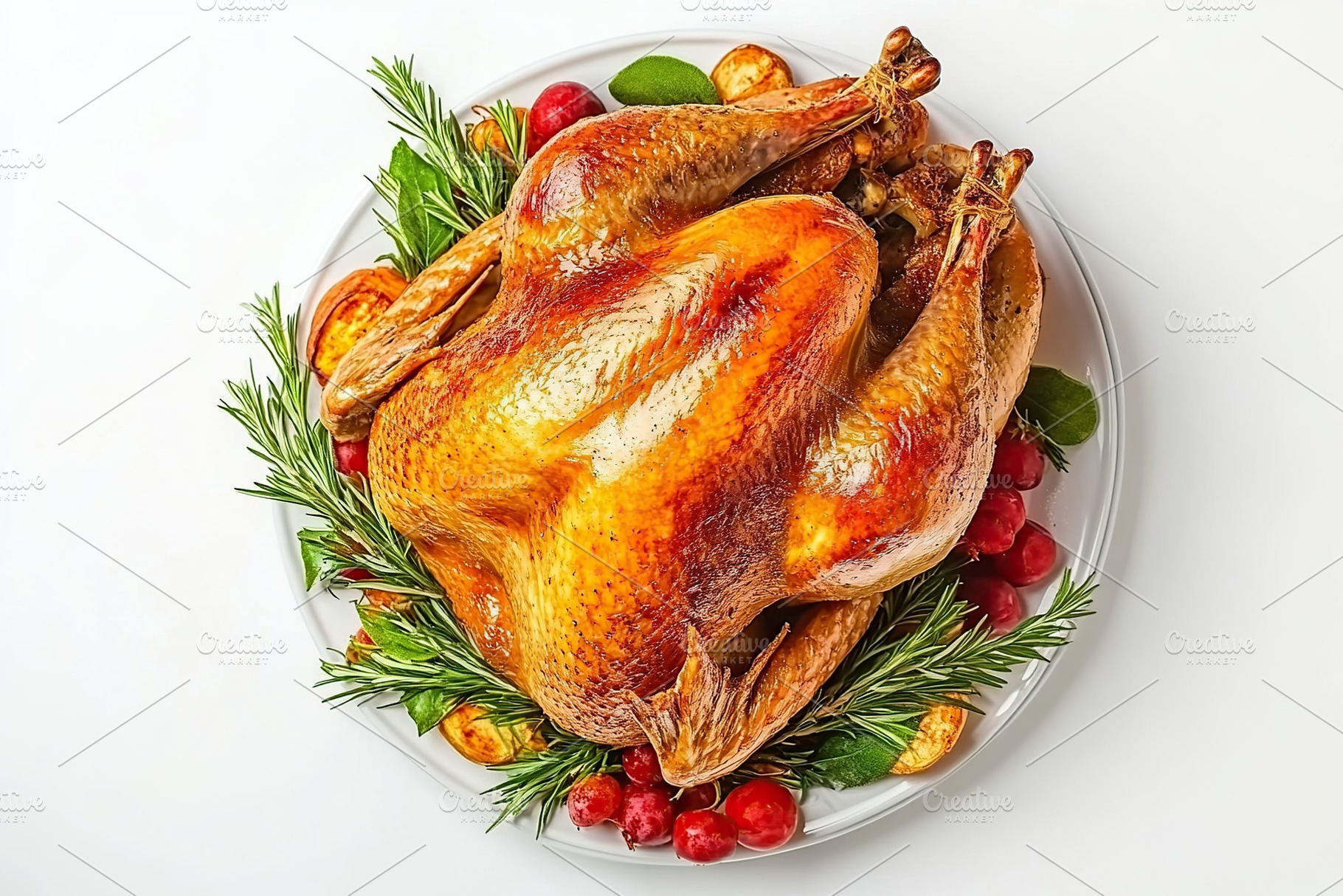 Tasty roasted turkey in plate on white background. Thanksgiving day, a Food & Drink Photo by AlyaAnd
