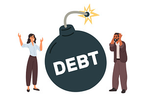 Man and woman terrified of huge, a Finance Illustration by Vectorbuum