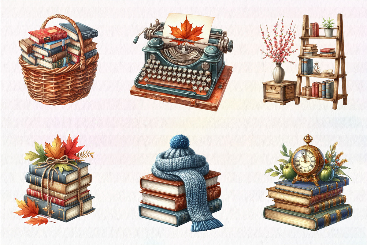 Watercolor Autumn Library Clipart, an Illustration by CreationArt (Photo 7 of 7)