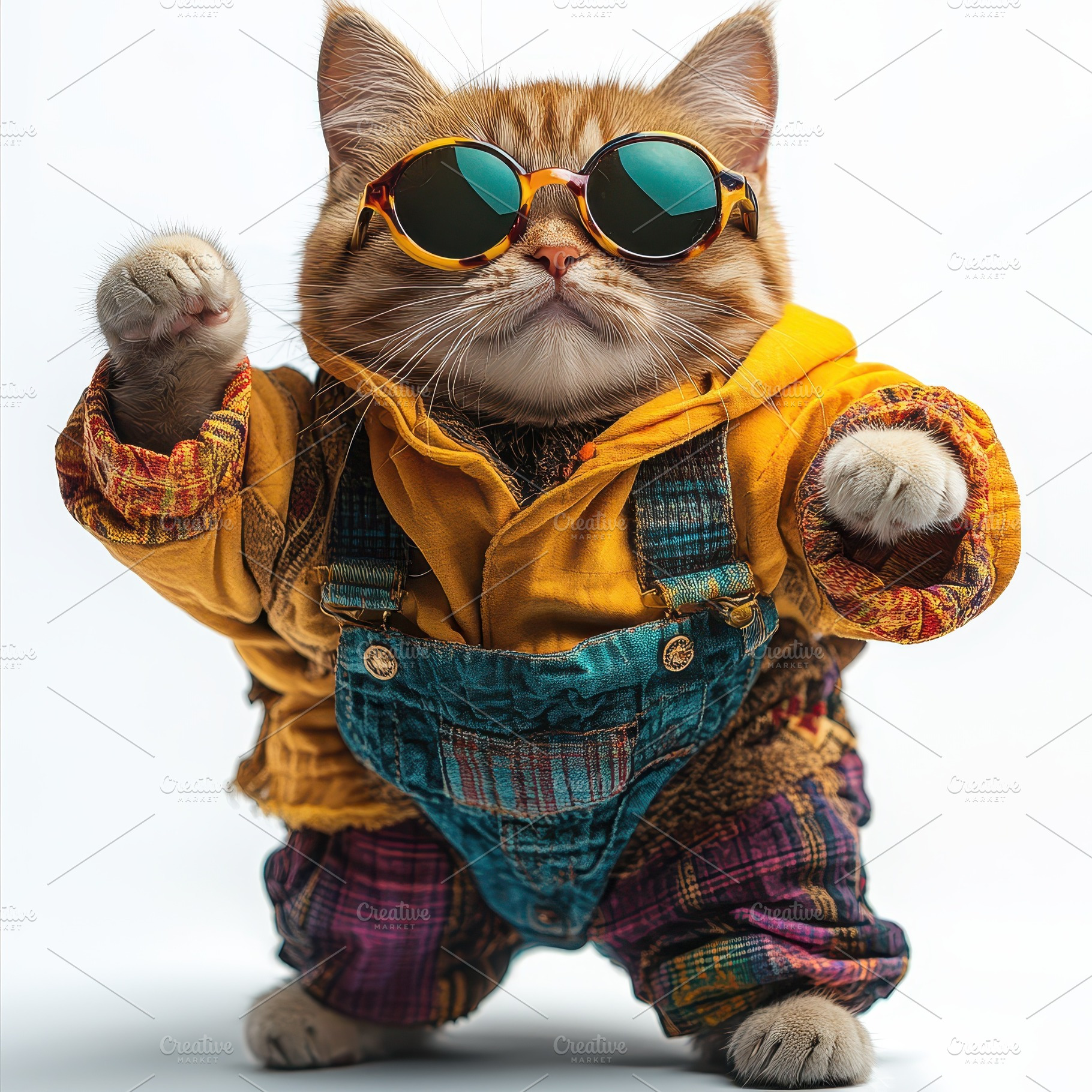 Cool Cat in Retro Outfit Sunglasses, an Animal Photo by Pixeness Studio