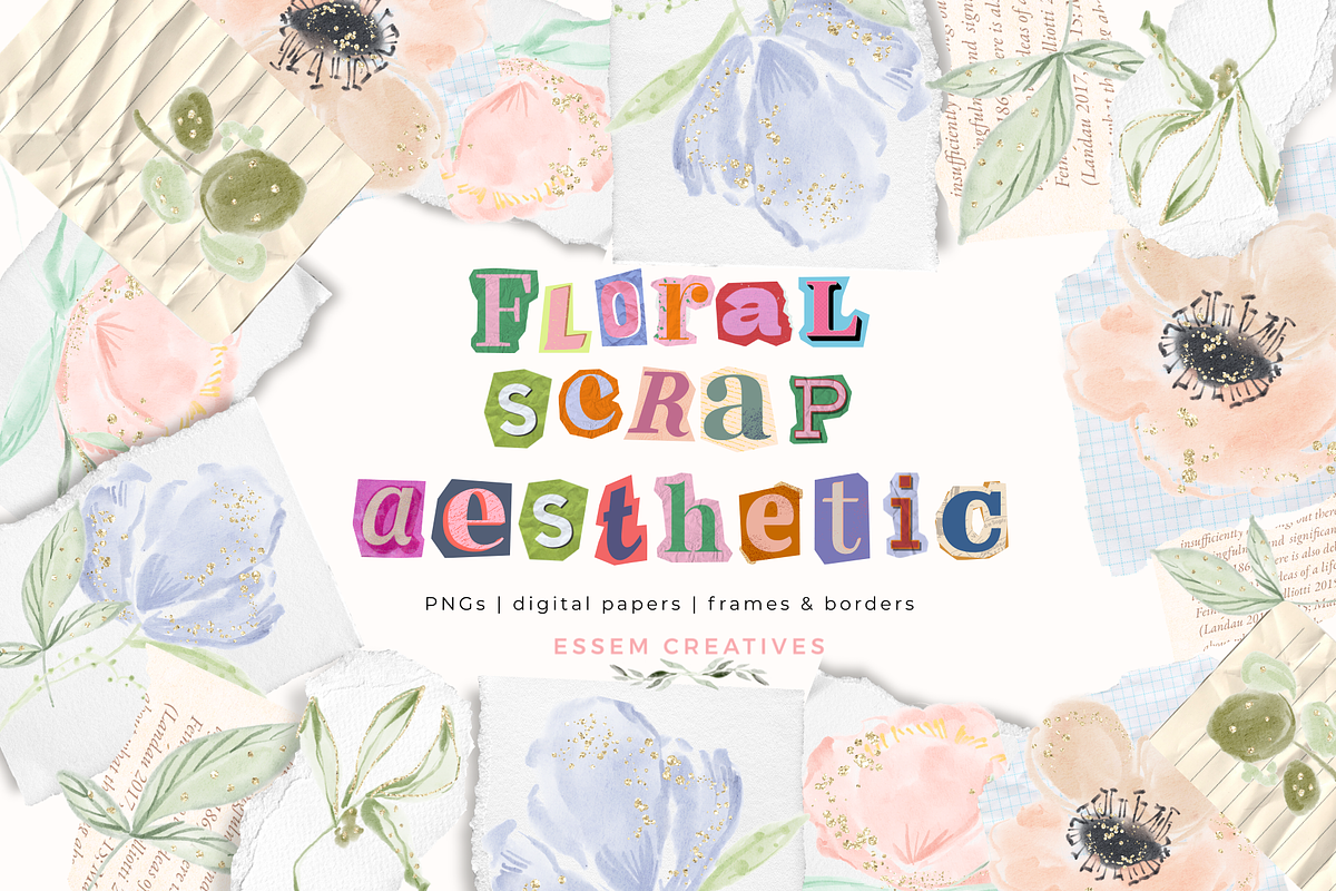 Floral Scrapbook Aesthetic Clipart, a Background Graphic by Essem Creatives (Photo 1 of 7)