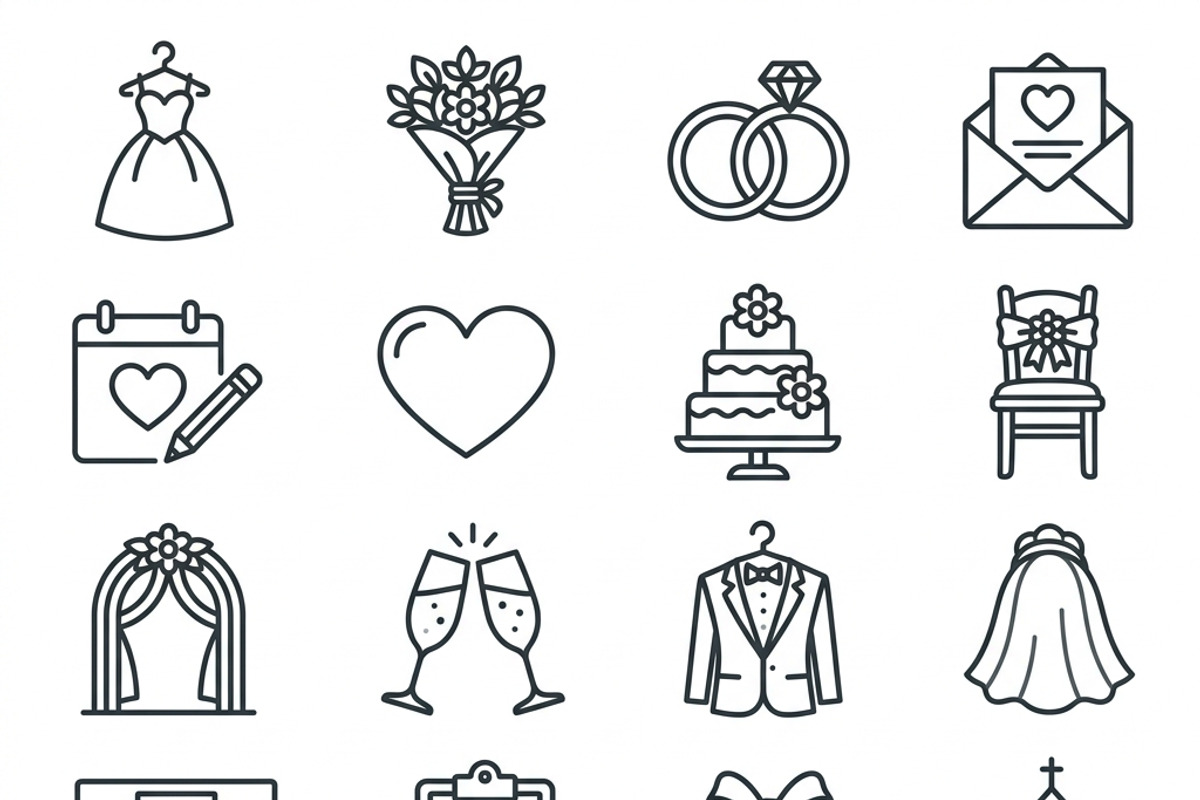 40 Vector Wedding Planner Icon Set, an Outline Icon by adenpinkstore (Photo 1 of 9)