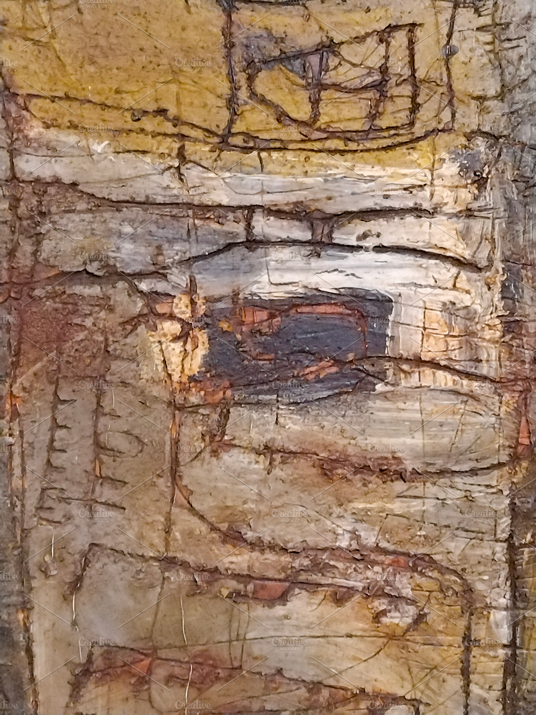 Prehistoric rock art on weathered cave wall, an Abstract Photo by DanFLCreativo