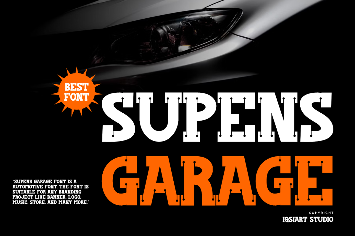 Supens Garage - Automotive Font, a Slab Serif Font by Iqsiart Studio (Photo 1 of 7)