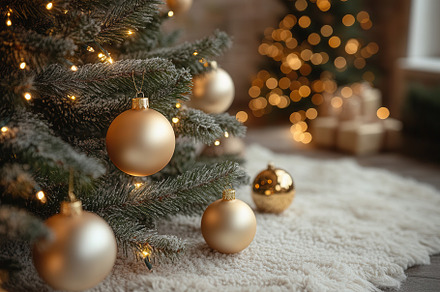 Decorated Christmas tree adorned wit, a Photo by Tanuart