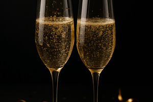 Two glasses with champagne and celeb, a Photo by Dvoevnore photos