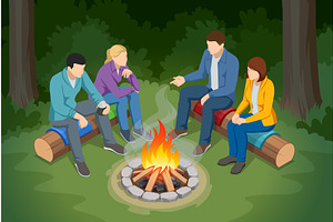 Friends Around Campfire. An, a Person Illustration by Golden Sikorka