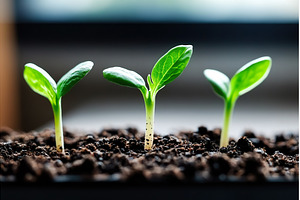 Three green sprouts emerging from, a Nature Photo by Lermont51
