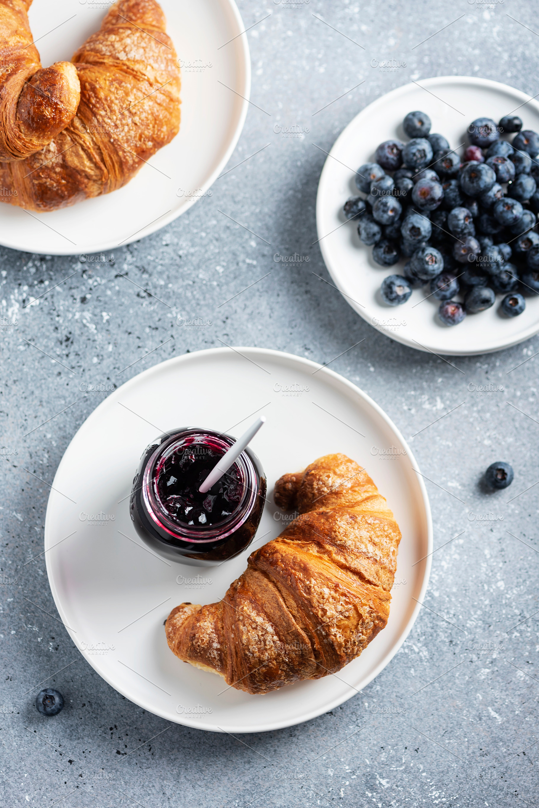 Croissant and blueberry jam containing bakery sweets, bakery shop, and france, a Food & Drink Photo by oxana.denezhkina