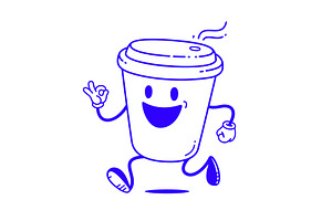 Coffee cup, funny character mascot, an Object Illustration by Foxys Graphic