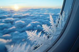 Airplane window view, focusing on ic, a Photo by LOGOCREATIVE