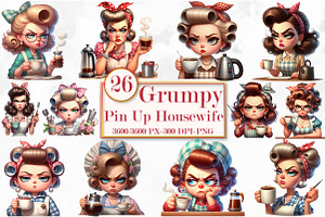Grumpy Pin Up Housewife Clipart, an Animal Illustration by Craft Nest