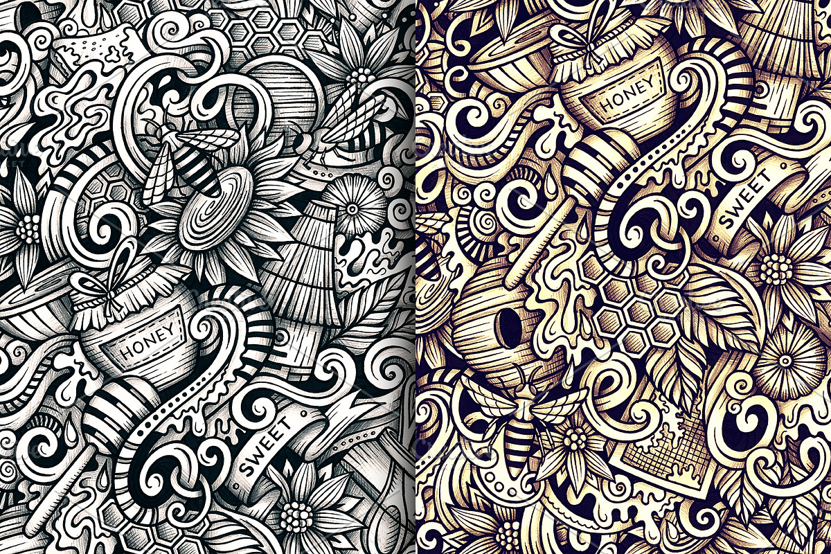 Honey Graphics Doodles Patterns, a Food Illustration by BALABOLKA (Photo 3 of 6)