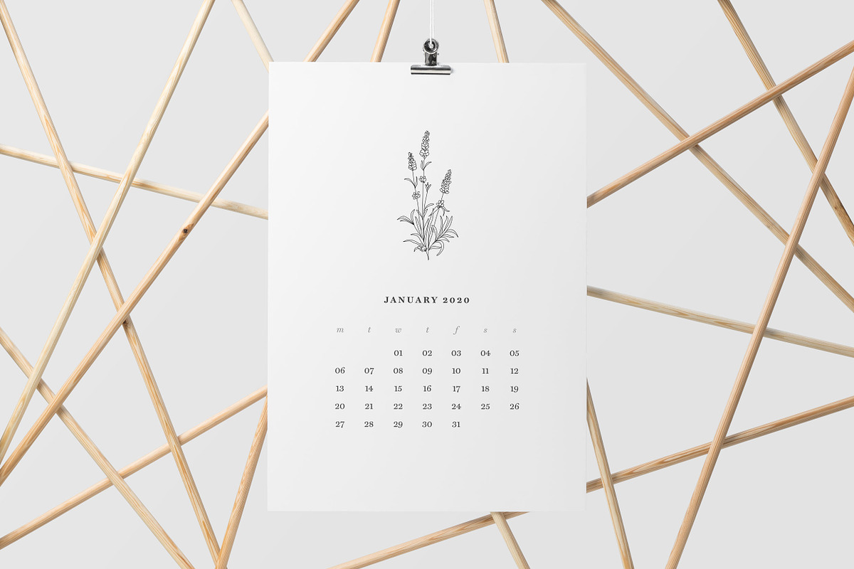 Calendar 2020 Floral Line Art Design, a Templates & Theme by Bordo (Photo 1 of 3)