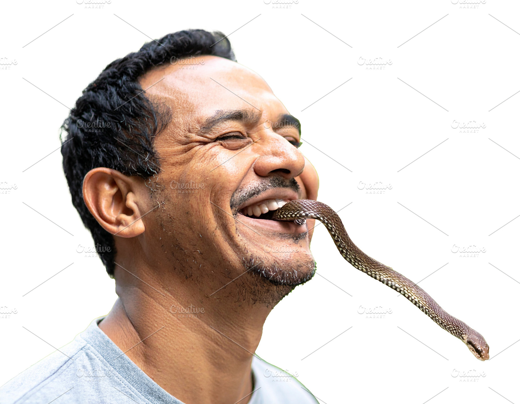 Snake coming out of a persons mouth isolated photo, a Photo by DanFLCreativo
