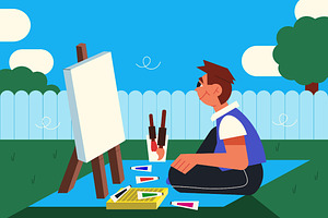 Blue Spring Outdoor Illustration, a Person Illustration by graphicook