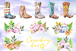 Watercolor Cowboy Boots Clipart Set