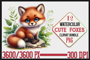 Watercolor Cute Foxes clipart Bundle, a Seasonal Illustration by Craft Nest