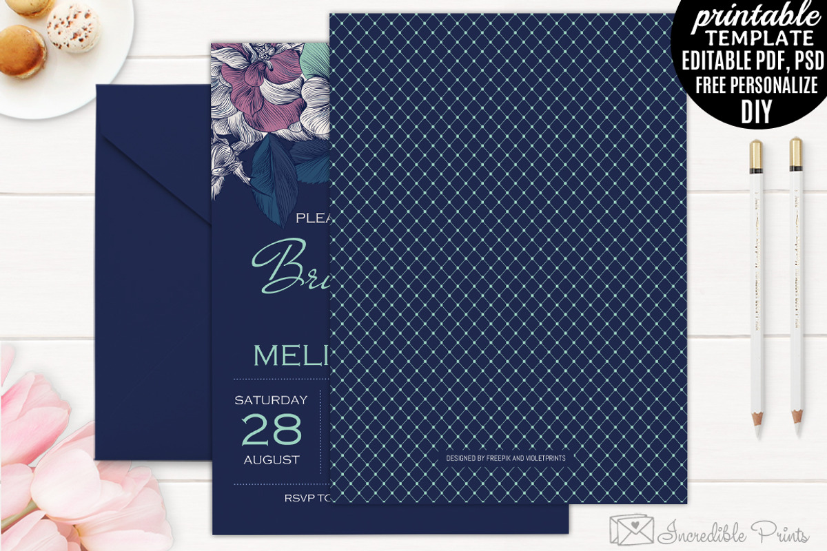 Mint and Navy Bridal Shower Invite, an Invitation Template by Blush Roses Print (Photo 2 of 2)