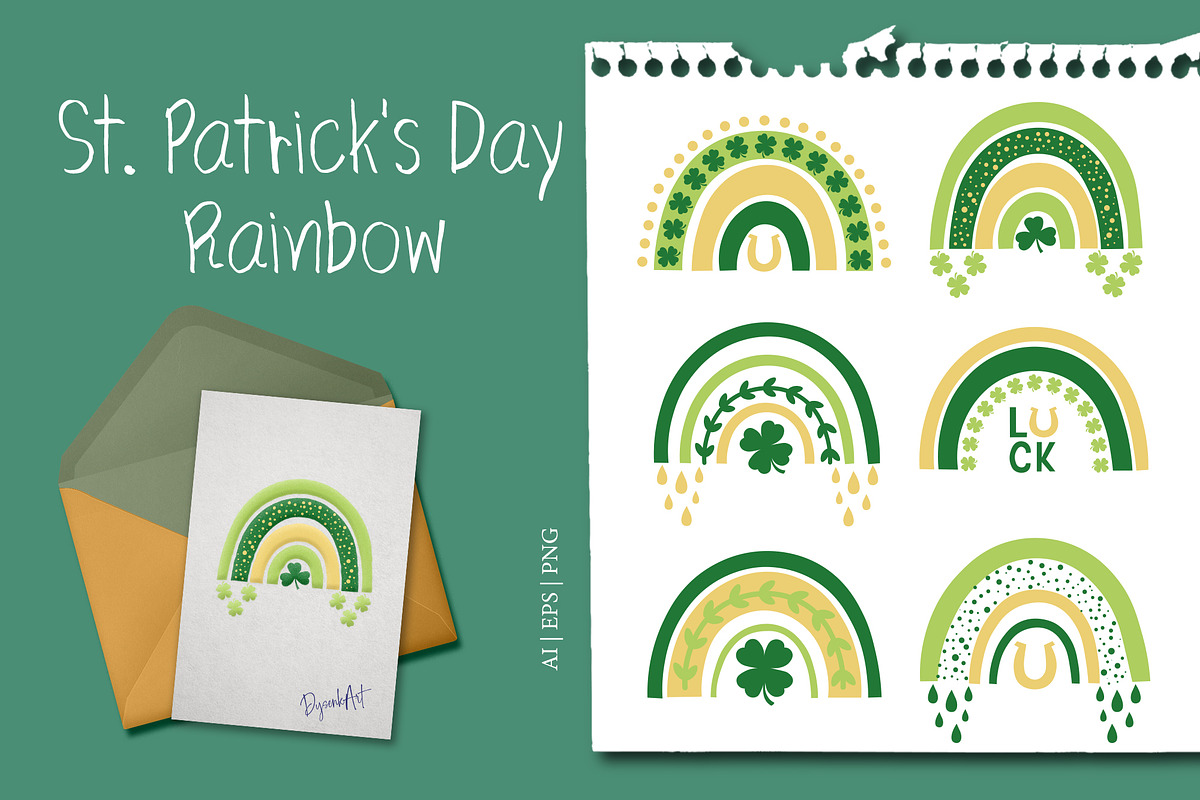 St Patrick's Day Rainbow Clipart, an Illustration by DysenkaArt (Photo 1 of 2)